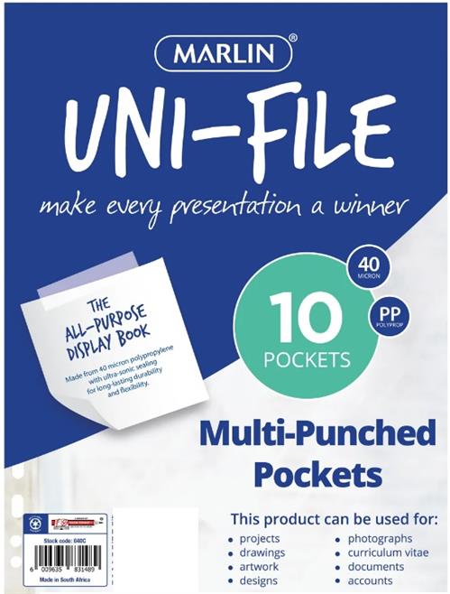 Marlin A4 File Pockets Sleeves Clear Pack of 10