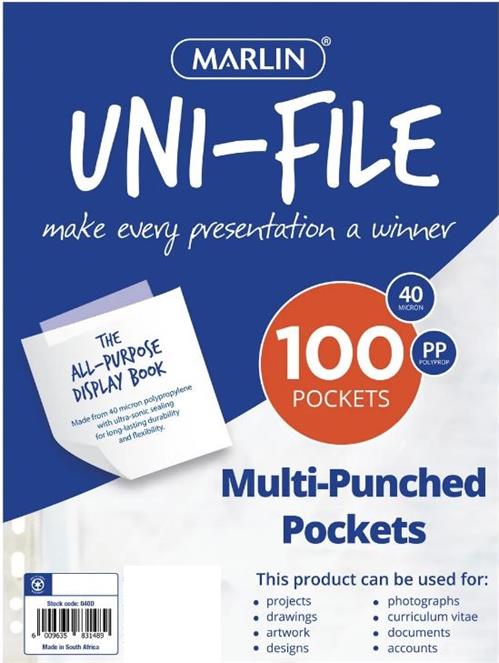 Marlin A4 File Pockets Sleeves Clear Pack of 100