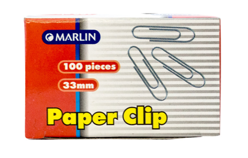 Marlin Silver 33mm Paper Clips Box of 100 Pieces