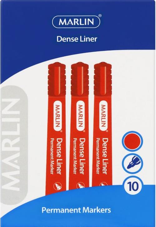 Marlin Dense Permanent Markers Pack of 10 Red